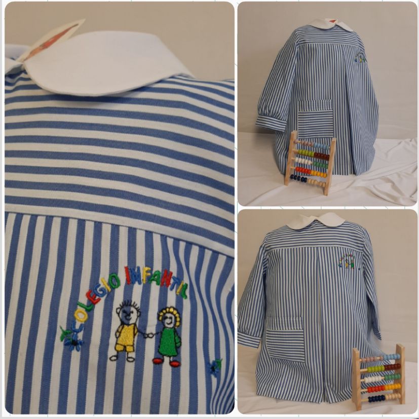 cuadro de imágenes de babi escolar azul y blanco con un estampado